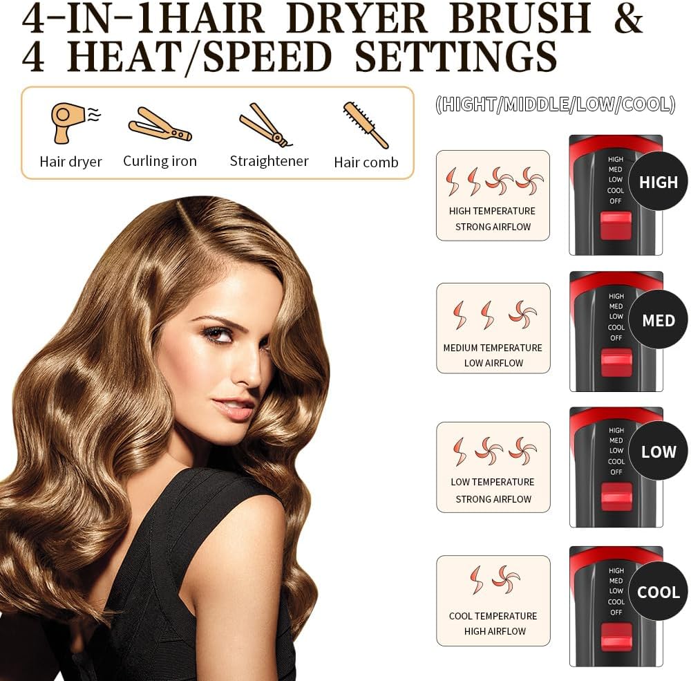 Hair Dryer Brush Blow Dryer Brush, Upgraded Plus 2.0 Hair Dryer and Hot Air Brush, 4-in-1 One Step Blow Dryer and Styler Volumizer with Negative Ion Ceramic Titanium Barrel Hair Dryer Straightener