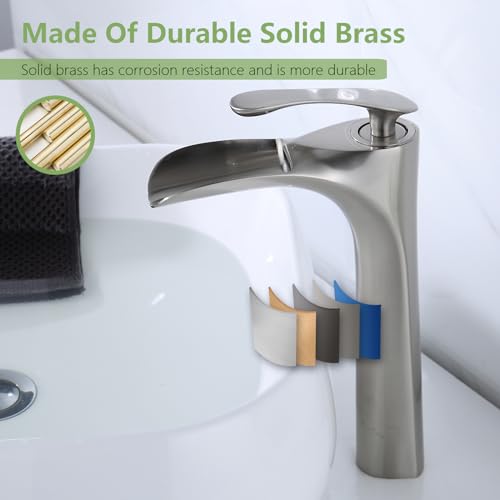 Bathroom Vessel Sink Faucet, Waterfall Oil Rubbed Bronze Bathroom Faucet, Vessel Faucet, Tall Body 1 Hole Single Handle with Pop Up Drain Combo Vanity Mixer Tap Basin Bowl Sink