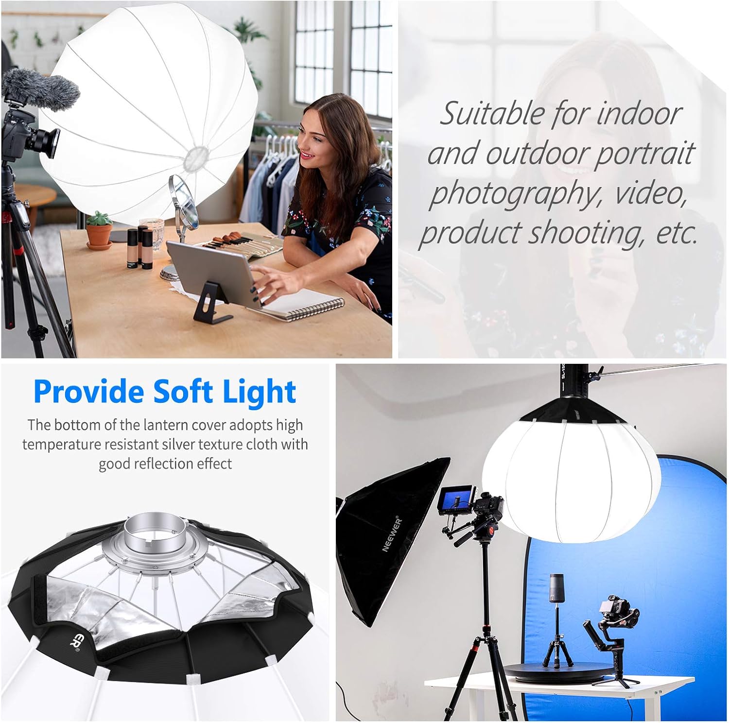 Neewer 34 inches/85cm Lantern Softbox Soft Light Diffuser with Skirt, Compatible with Neewer CB60 CB100 CB150, Aputure 300D II 120D, Godox SL-60W and Other Bowens Mount Light, with Carry Bag