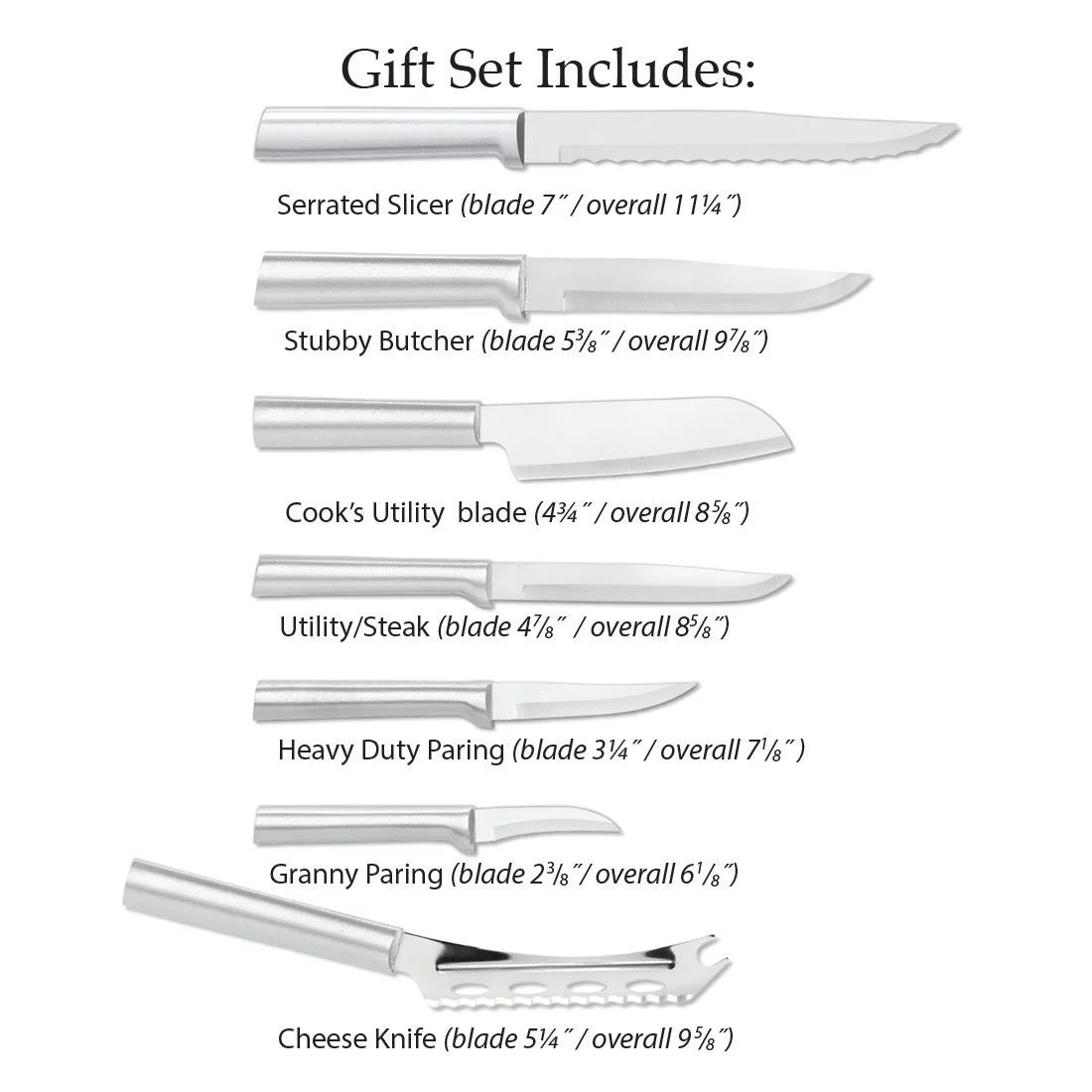 Rada Starter Knife Gift Set Stainless Steel Aluminum Handle Cheese Steak Butcher