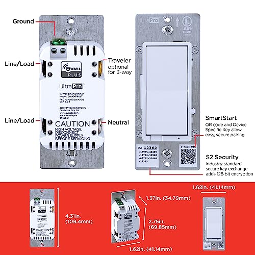 UltraPro 700 Series Add-On Switch QuickFit and SimpleWire, in-Wall White Rocker Paddle Only, Z-Wave ZigBee Wireless Smart Lighting Controls, NOT A STANDALONE Switch, 2 Pack, 68899