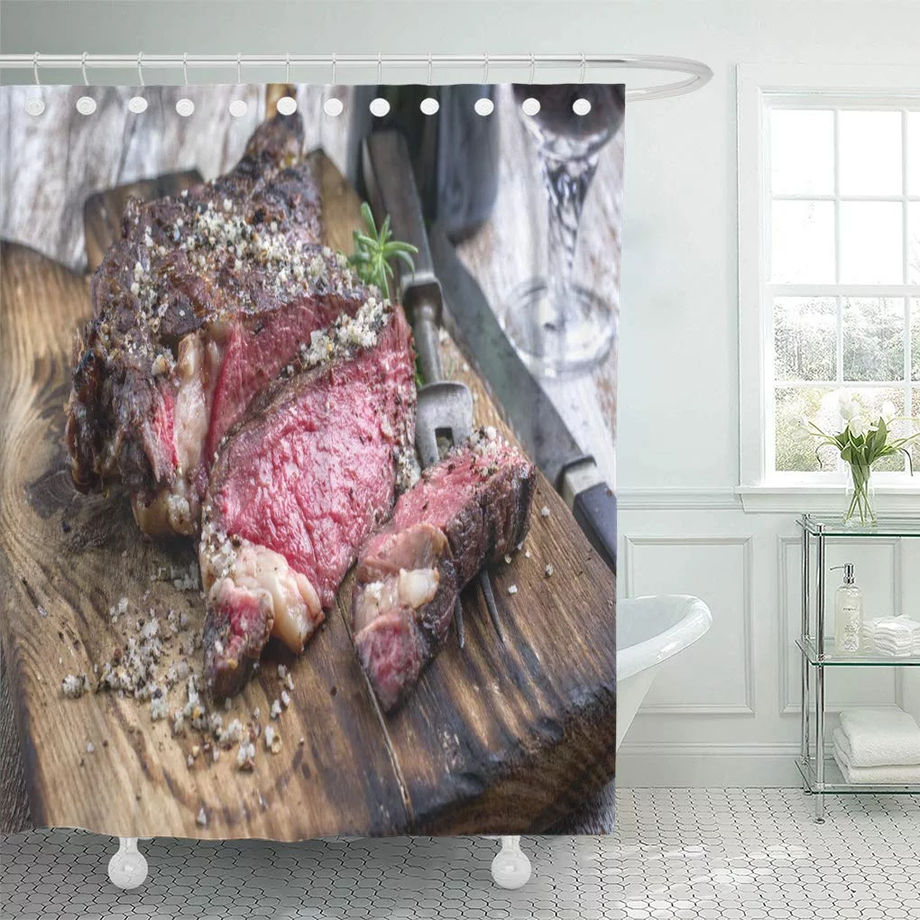 SUTTOM Brown Beef Barbecue Dry Aged Wagyu Tomahawk Steak As Shower Curtain 60x72 inch