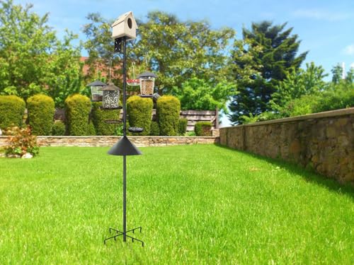 eWonLife 92 Inch Bird Feeder Pole with Squirrel Baffle & Upgraded 9-Prong Base, Adjustable Bird House Pole for Outdoors Heavy Duty, Birdhouse Stand Post Station with 4 Shepherd Hooks, Birdbath, Tray