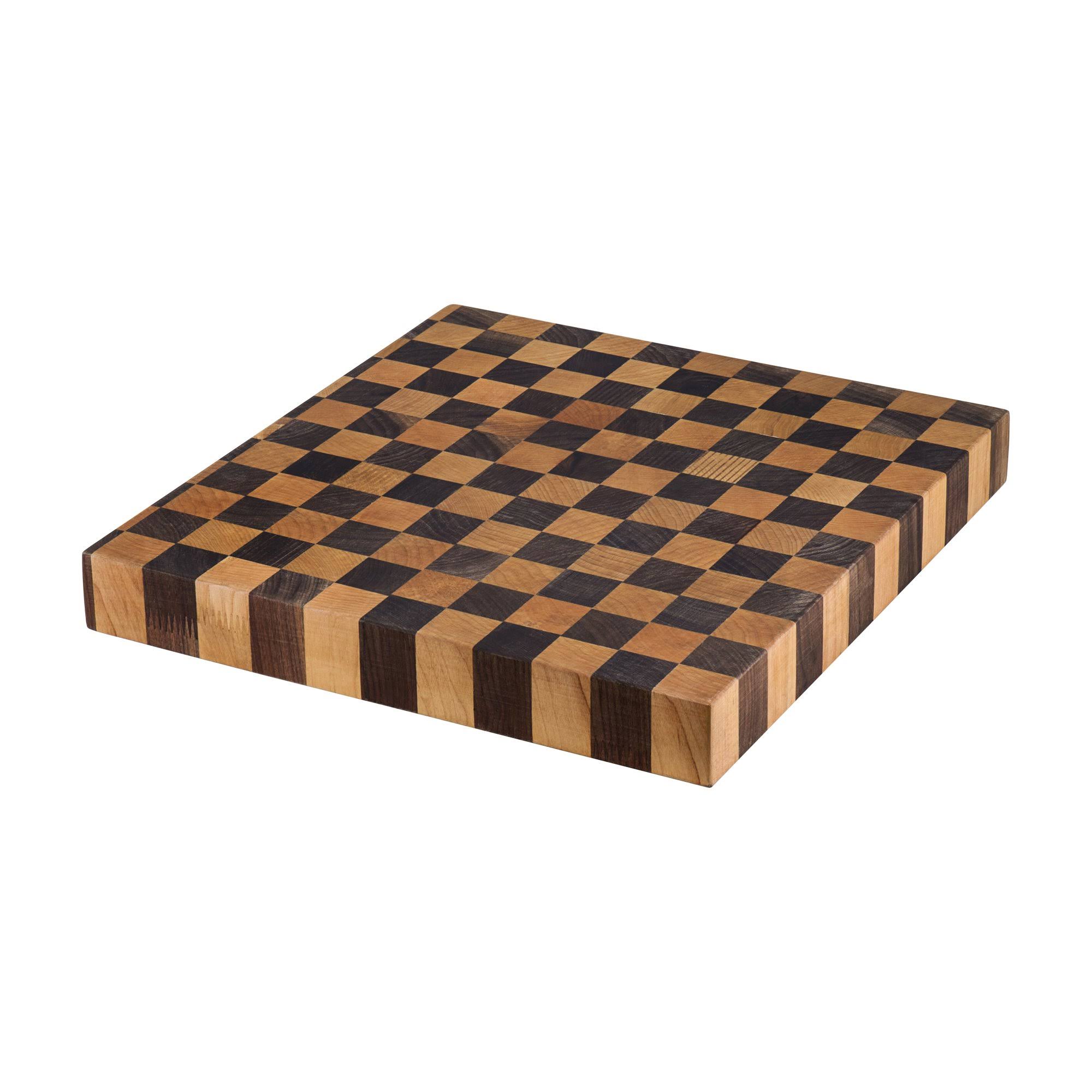 Ruvati 17 in. Grain American Walnut and Maple Checkered Butcher Block Solid Wood Cutting Board - Silver