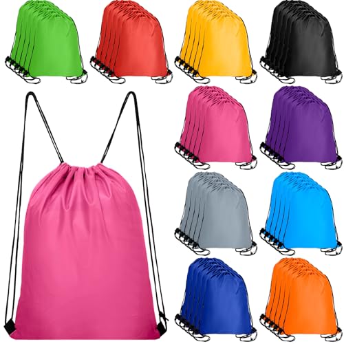 Lzerking Drawstring Backpack Bulk 50 Pcs 10 Colors Nylon Draw String Back Bag for Gift Bag for Men Women
