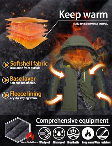 TACVASEN Men's Winter Ski Jacket Waterproof Snow Coats Snowboard Fleece Lining Jacket Warm Parka with Hooded