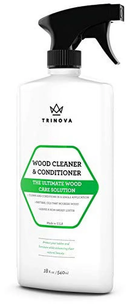 Wood Cleaner, Conditioner, Wax & Polish - Spray for Furniture & Cabinets - Removes Stains & Restores Shine - Wax & Oil Polisher - Works on Stained & Unfinished Surfaces - 18 OZ - TriNova