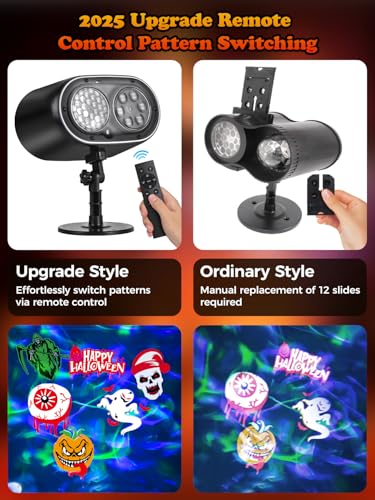 Christmas & Halloween Projector Lights Outdoor/Indoor – No Slides Needed | 12 Patterns & 7 Colors for Festive Decor | Remote & Timer Control | IP65 Waterproof Yard/Garden/Patio(Black)