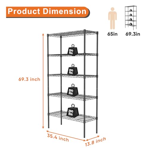 Sweetcrispy 4-Shelf Storage Shelving Unit, Adjustable Metal Wire Racks Heavy Duty Standing Shelf Organizer for Kitchen, Closet, Pantry, Garage, Bathroom, Laundry (13.8