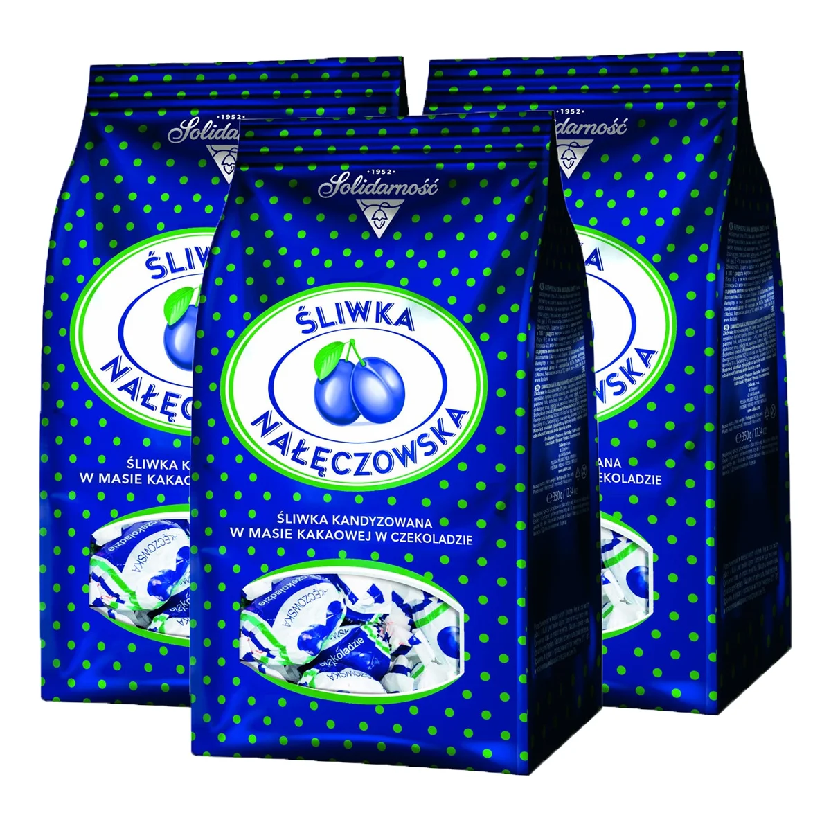 Solidarnosc Sliwka Naleczowska Candy Chocolate Glazed With Prunes Classic Polish Candy 350g/ 0.77lb - Set of 3