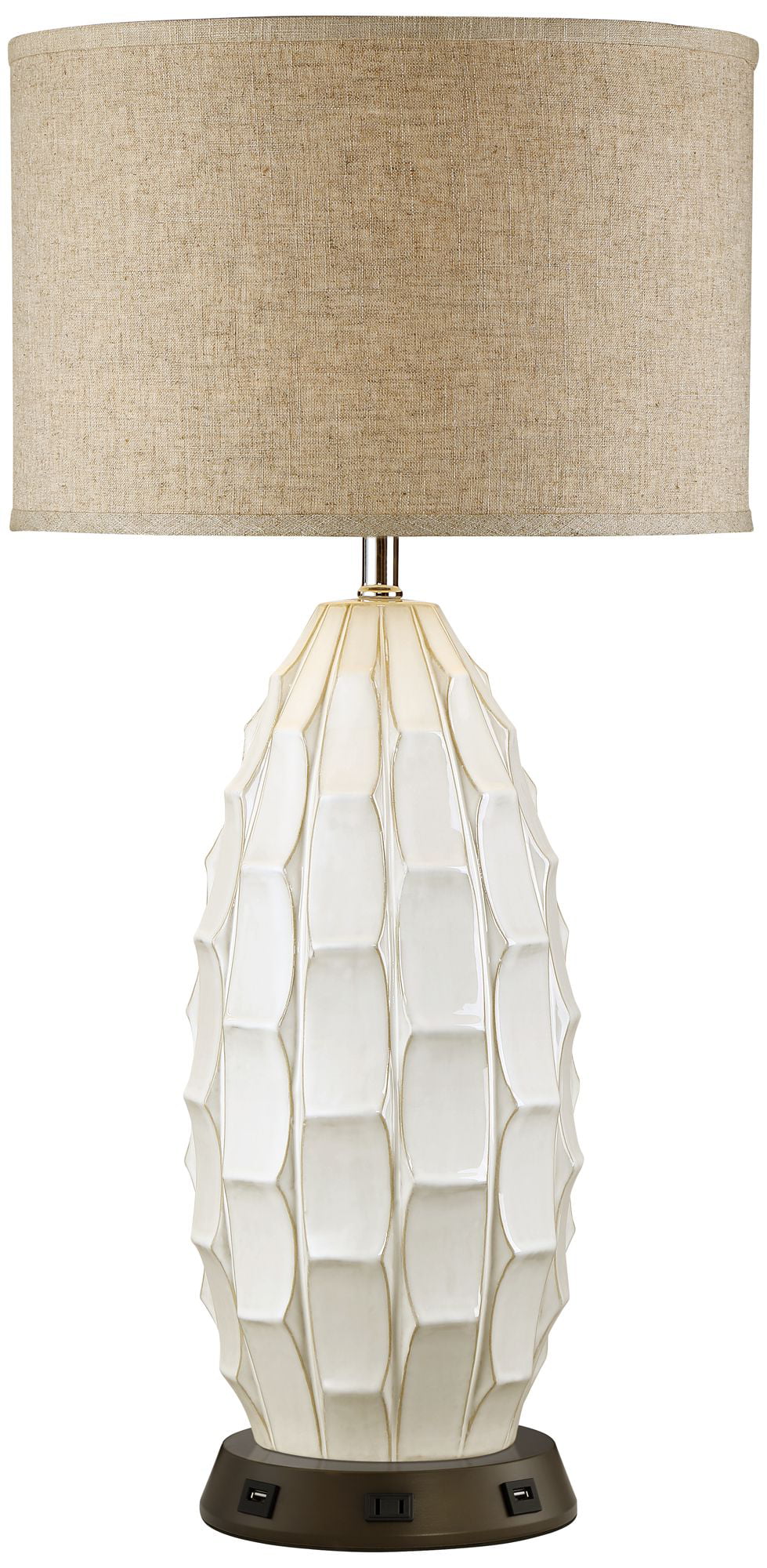 Possini Euro Design Mid Century Coastal Table Lamp with USB and AC Power Outlet Workstation Charging Base 32.75