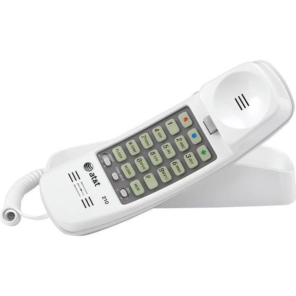 AT&T 210 Corded Trimline Phone with Speed Dial and Memory Buttons, White 1 x Phone Line