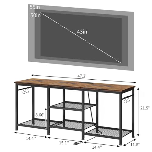 YGEOMER TV Stand Entertainment Center for 55 Inch TVs, with Charging Station and Lights Open Storage Shelves, TV Media Console, Open Storage Shelf with Sound Rack for Living Room, Rustic Brown