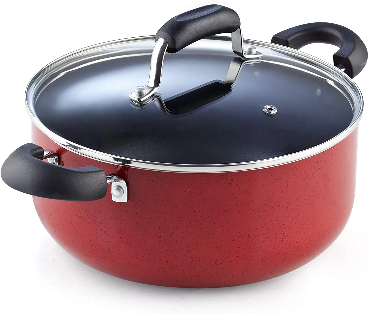 YHZCY 2601 Stay Cool Handle Pattern 12-Piece Nonstick Cookware Set, Marble Red