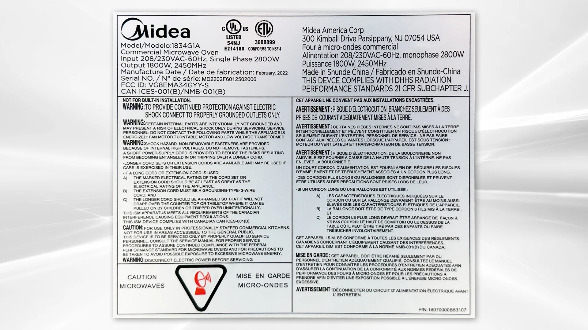 Commercial Restaurant Microwave Oven 1800W