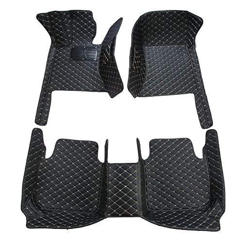 Customize Fit for 98% Cars SUVs Sports Car According to Automotive Model All-Weather Protection Luxury Leather Car Floor Mats (Black and Black with Green bar)