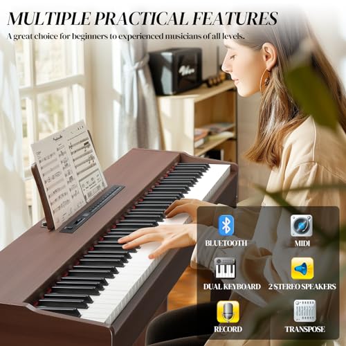 Ktaxon Digital Piano 88-Key Weighted Action Electric Piano with 3-Pedal Unit, Double Bluetooth, Split/Touch/Transpose Control Functions(Black)