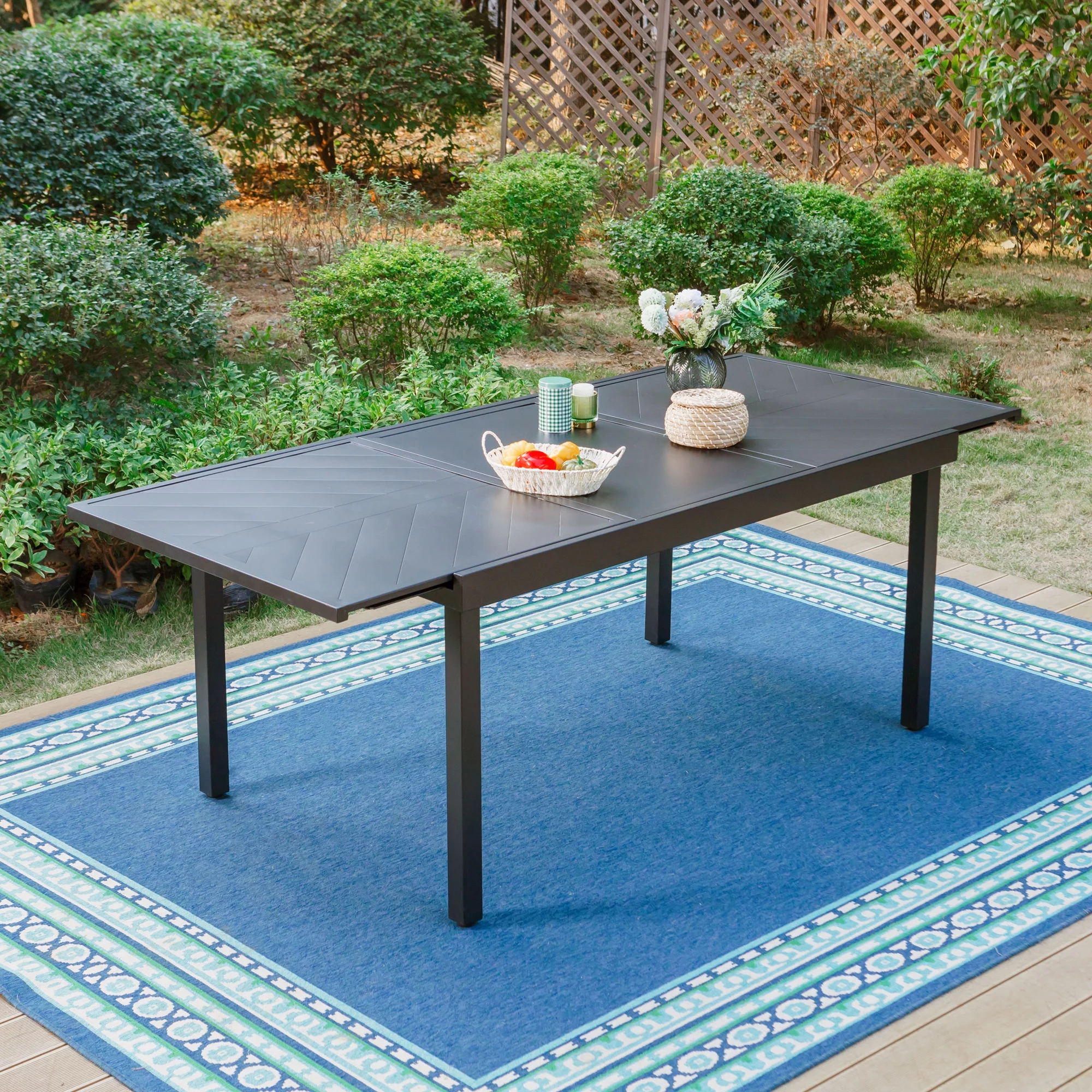 MF Studio Outdoor Expandable Dining Table, All Weather Metal Steel, Accommodate to 8 Person, Black