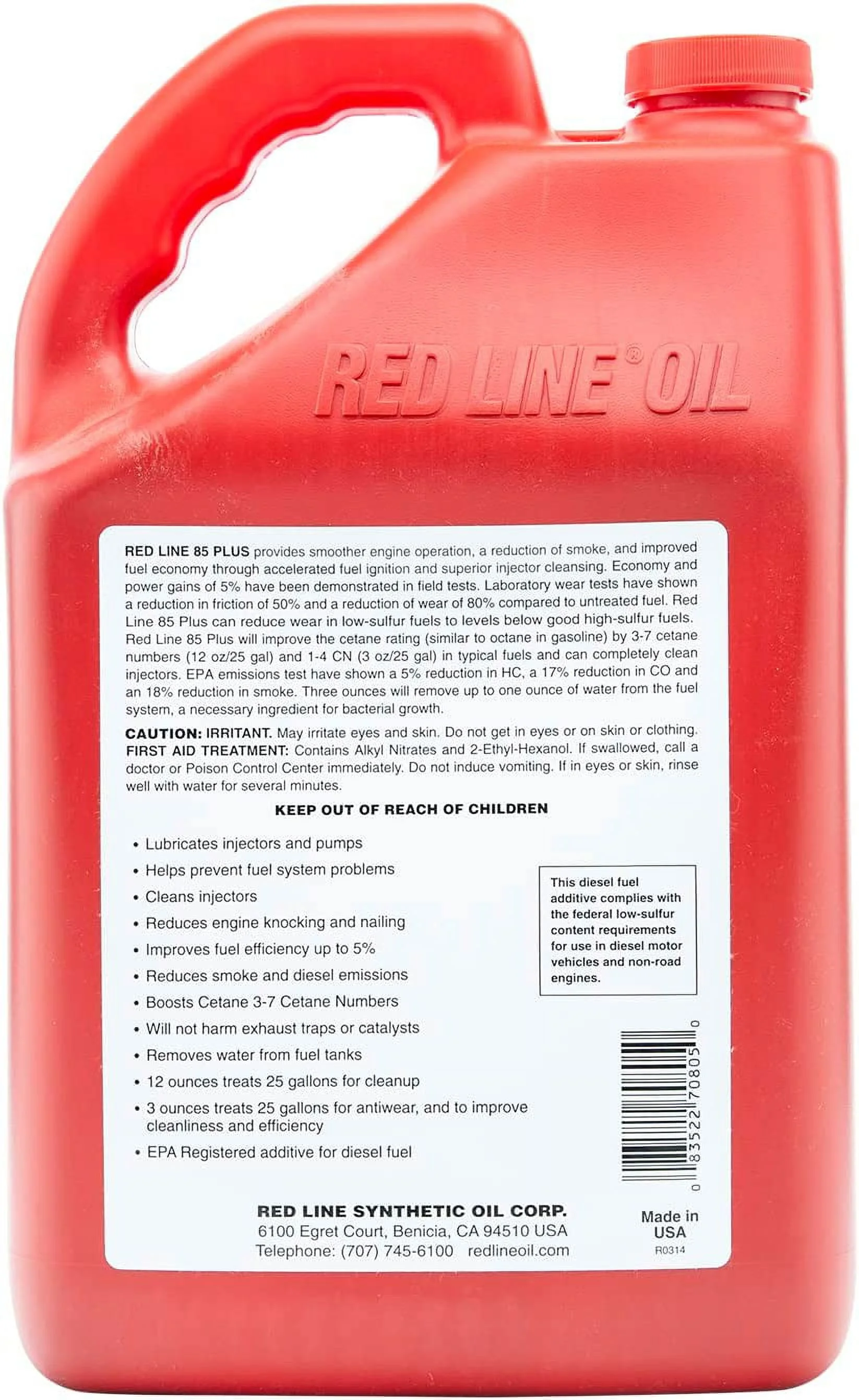 85 Plus Diesel Fuel Additives 4 Gallon Red Line Oil