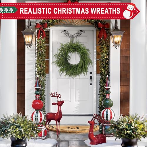 26 Inch Christmas Wreaths for Front Door with Red Berry Real Touch Large Artificial Xmas Winter Pine Cedar Wreaths for Windows Outdoor Christmas Home Yard Farmhouse Wall Front Door Porch Hanging Decor