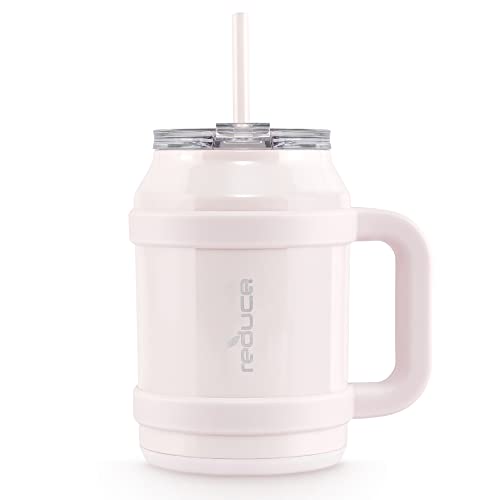 REDUCE Reusable 32 oz Cold1 Mug Tumbler with Handle -Insulated Stainless Steel Water Bottle for Home, Gym or Office, Straw or Leakproof Flip Lid, Keeps Drinks Icy Cold All Day - Gloss Cotton