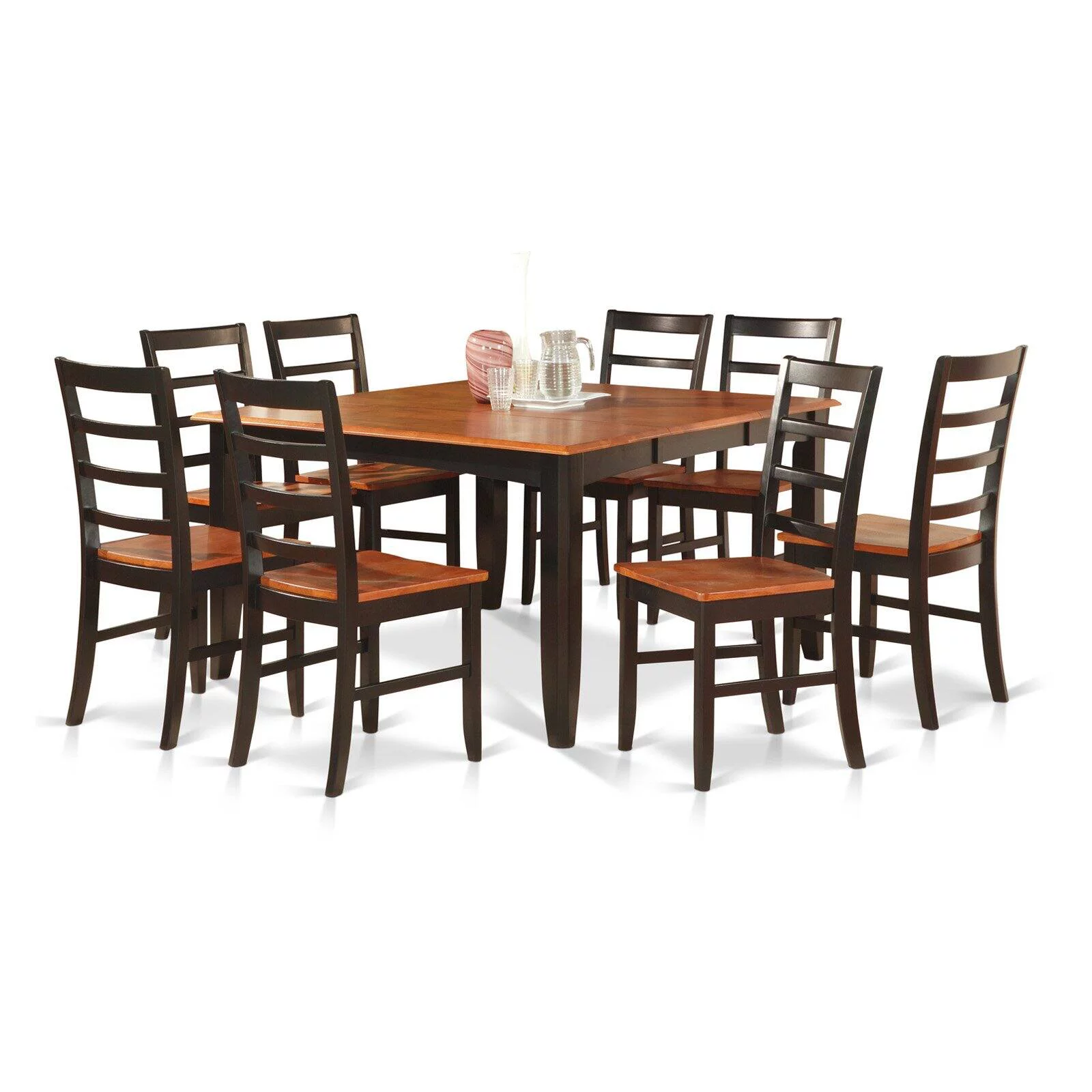 PARF9-BLK-C 9 Pc Dining room set-Square Dining Table with Leaf and 8 Dining Chairs