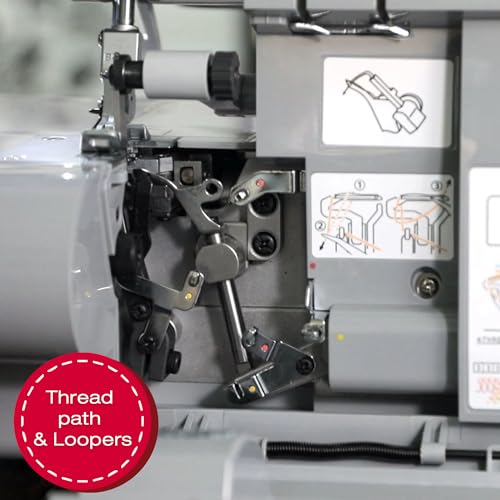 SINGER X5004-HD Metal Frame Serger & Overlock Machine | 2-3-4 Stitch Capability, 8 Built-In Stitches, 1300 Stitches per minute, Adjustable Differential Feed & 2 LED Lights (Grey/Blue)