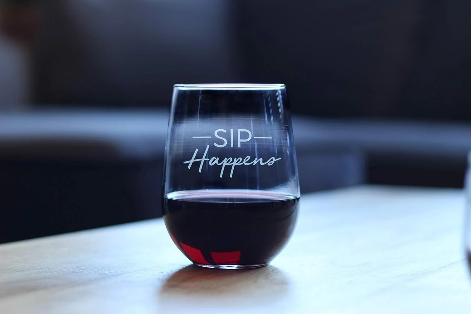 Sip Happens – Cute Funny Wine Stemless Glass, Large 17 Ounces, Etched Sayings, Gift Box