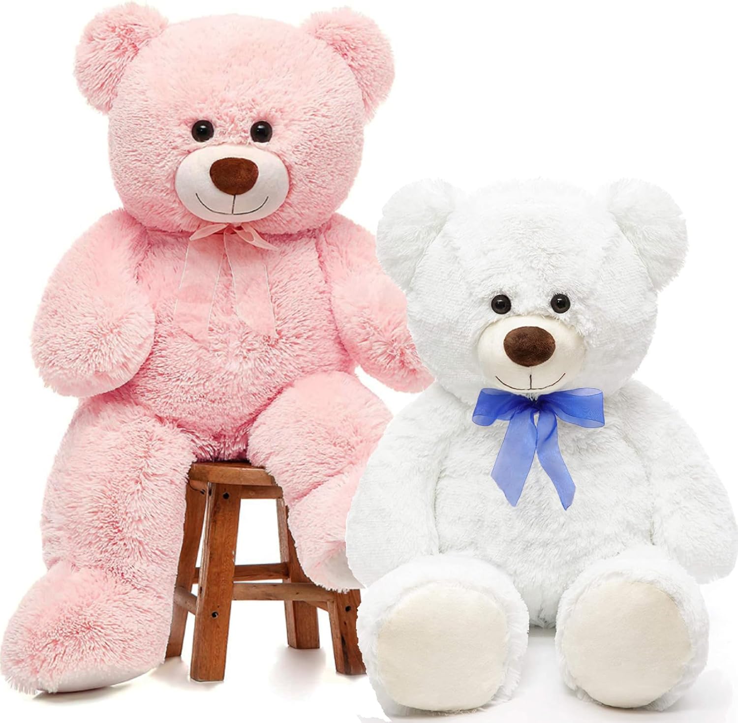 MorisMos 2-Pack Giant Teddy Bear Stuffed Animals, 35.4'' Large Pink Teddy Bear,Soft White Big Teddy Bear Plush Toy,Large Stuffed Bear Animal for Kid,Big Stuffed Animal for Girl Valentines Christmas