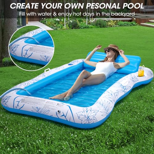 Inflatable Adult Pool Lounger Float - BAIAI Large Beach Sun Tanning Floaty Raft Sunbathing Water Lounge Floaties Tub with Drink Holder - Blow Up River & Lake Suntan Floating Swimming Mattress Mat(L)