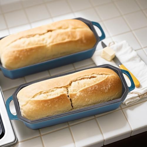Bread Pan Cast Iron Loaf Pan with Lid Bread Loaf Pan 9x5 Inch Loaf Pan Enameled Cast Iron Sourdough Loaf Pan, DarkCyan