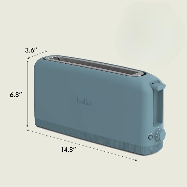 bella 2 Slice Slim Toaster, Fits-anywhere™ Kitchenware, 6 Setting Shade Control with Reheat & Cancel Buttons, Removable Crumb Tray, 10” Long Slot, Anti Jam & Auto Shutoff, 900 Watt, Oatmilk