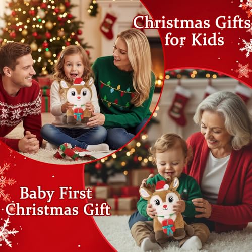 Christmas Reindeer Stuffed Animals Plush Toys, Cute Santa Deer Elk Toys Decor, Soft Christmas Stuffed Reindeer Plushies Gifts for Kids, Girls, Baby, Teens, Holiday Xmas Deer Room Decorations