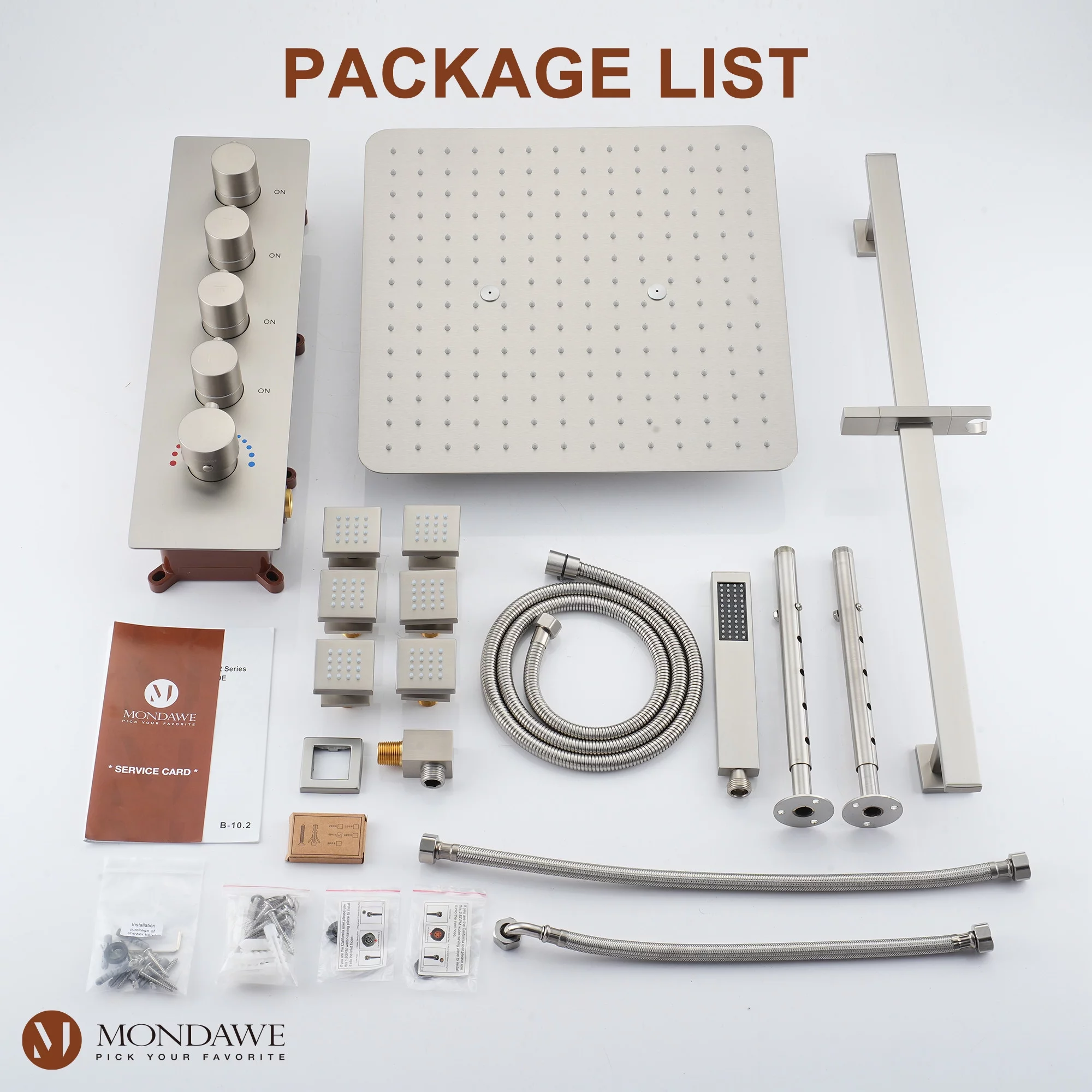 16 Inch Large Rain Shower System with 6 Body Spray, 4 Function Thermostatic Rain Showerhead Faucet with Handheld Combo Set