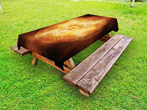 Ambesonne Horror House Outdoor Tablecloth, Demon Trap Logo Ceremony Creepy Scary Fantasy Paranormal Design, Decorative Washable Picnic Table Cloth, 58