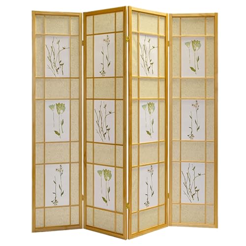 Legacy Decor 3 Panels Room Divider - Portable & Foldable Freestanding Room Privacy Screen - 71” Tall Botanical Floral Dressing Screen - Temporary Wall Partition for Home, Office & Studio, Natural