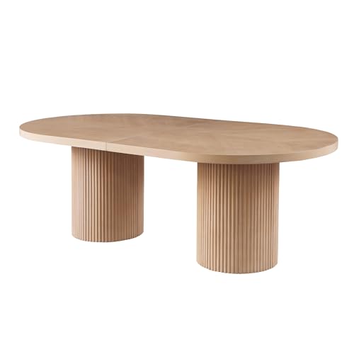 Best Master Furniture Dobby Mid-Century Modern Extendable Oval Wooden Dining Table with Double Pedestal Base, Black