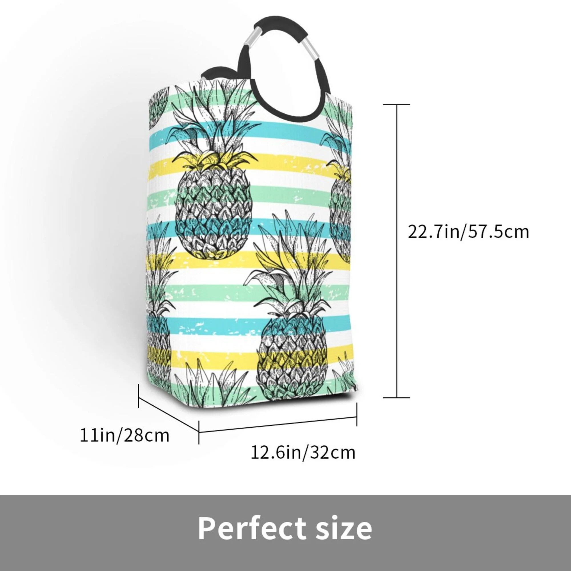 DouZhe 50L Rectangular Laundry Basket, Hawaii Fruits Sketch Prints Waterproof Foldable Laundry Hamper with Aluminum Handles