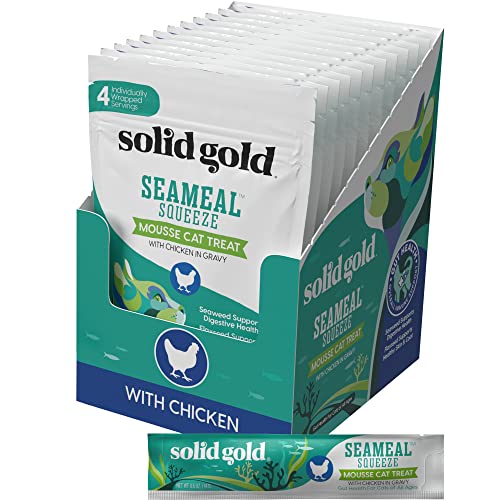 Solid Gold Lickable Cat Treats - Limited Ingredient Chicken SeaMeal™ Squeezable Healthy Cat Treats for Indoor Cats - Snack & Topper Squeeze Ups for Cats w/Seaweed for Gut & Immune Support - 3oz/30ct