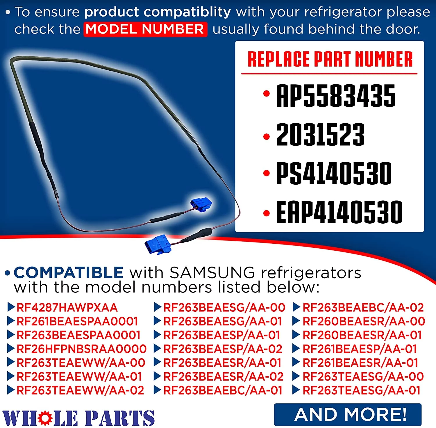 Whole Parts DA47-00244W Refrigerator Defrost Heater Assembly - Replacement and Compatible with Some Samsung Refrigerators