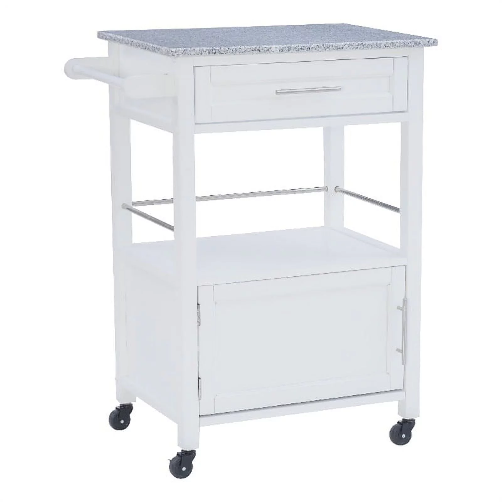 Riverbay Furniture Transitional Wood/Granite Top Kitchen Cart in Bright White