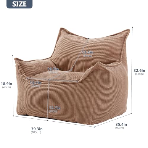 Giant Bean Bag Chair Sofa for Adults Teens, Comfy Corduroy Large Bean Bag Chairs with Armrests for Bedroom Living Room, Adult BeanBag Lazy Sofa Couch Chairs with Filler Included