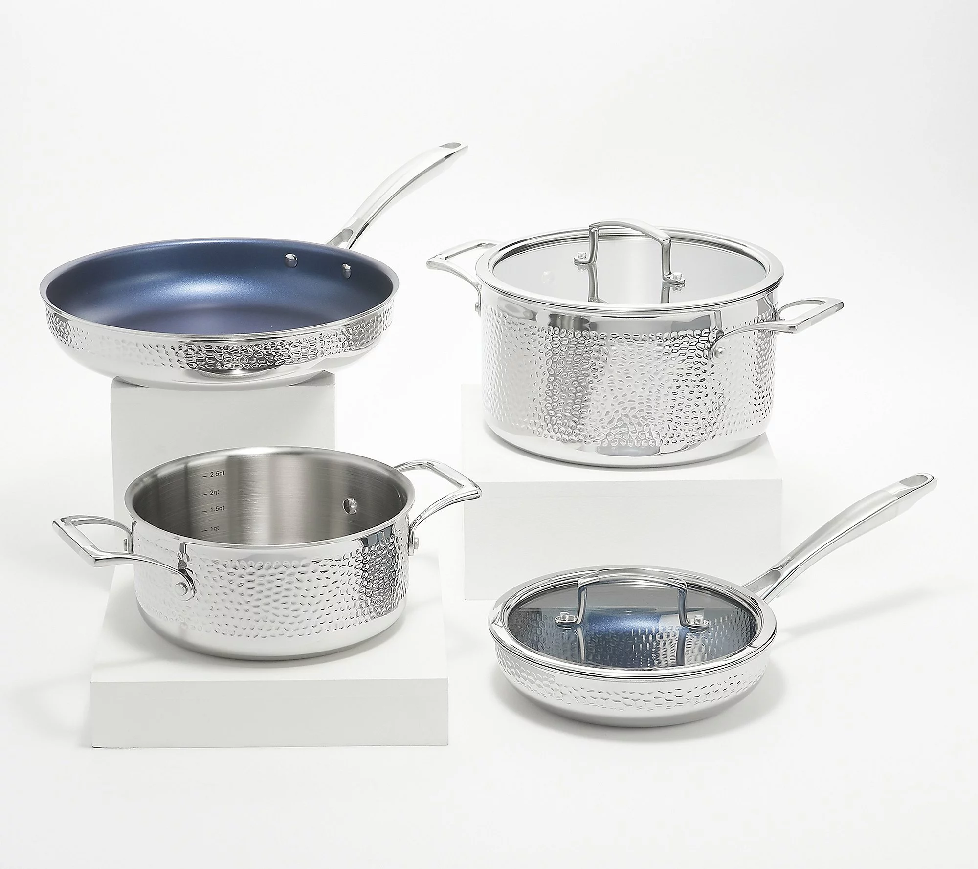 Blue Jean Chef 6-Pc Tri-Ply Hammered Stainless Steel Cookware Set Open Box