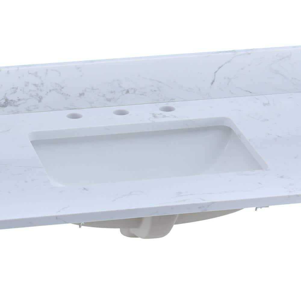 YASINU 60 in. W x 22 in. D Engineered stone composite Vanity Top in White with White Rectangular Single Sink