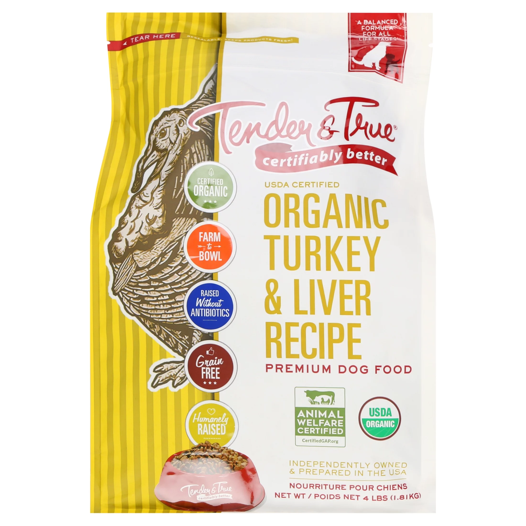 Tender & True Organic Turkey & Liver Recipe Dry Dog Food, 4 lb bag