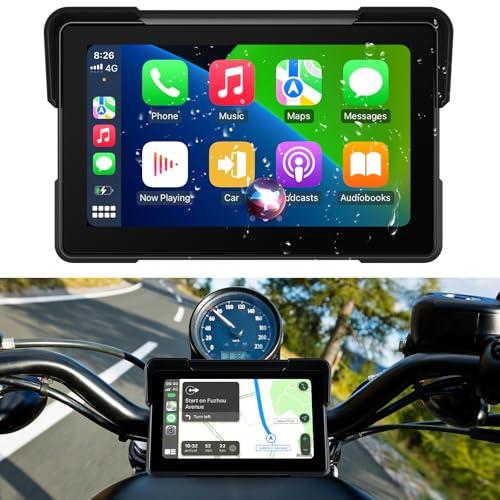 7 Inch Portable CarPlay for Motorcycle, Waterproof Touchscreen Wireless Car Play Android Auto Screen GPS Navigation for Motorbike, Siri Voice Control Dual Bluetooth TF-64G (M570)