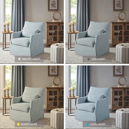 Martha Stewart London Swivel Chair - Solid Wood & Plywood, Skirted Metal Base Accent Armchair, Lumbar Pillow -Modern Classic Family Room Sofa Furniture Bedroom Lounge, 28