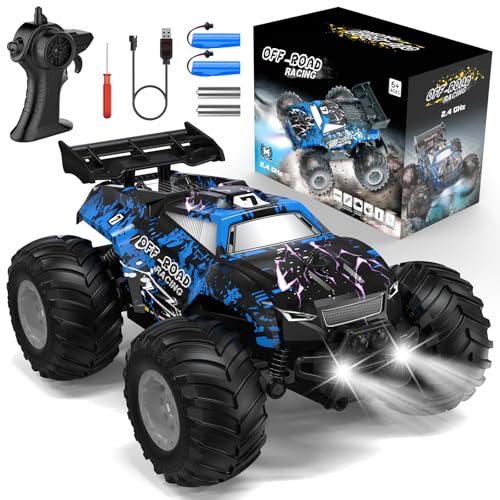 Remote Control Car, All-Terrain Remote Control Truck for Boys, Rechargeable Rc Truck with LED, 1:20, 10KM/H, 2 Motors, 2.4GHZ, Speed Friendly, Sturdy, Rc Cars for Christmas, Kids, Beginner
