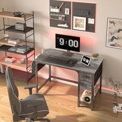 Lufeiya Computer Desk with Fabric Drawers, 40 Inch Reversible Gaming Desk for Small Space Home Office, Modern Simple Study Writing Table PC Desks for Bedroom, Black