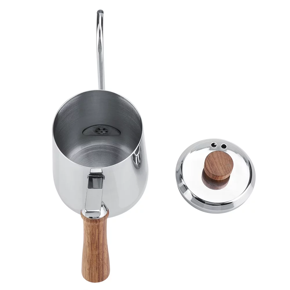 Drip Coffee Pot 304 Stainless Steel Wooden Handle Drip Coffee Pot Long Gooseneck Spout Kettle 350ml / 600ml (600ML)